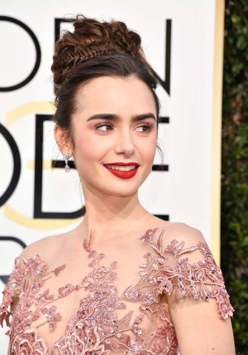 Lily Collins Hair Makeup 2017 Golden Globes