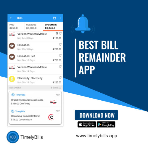 TimelyBills has been striving to be one of the Best Money Management app Android apps specially designed for reminding bills and payments at no missing time and date. Our TimelyBills is designed for both Android and iOS platforms. Available on play store & apple store as a certified and top-rated Budget Tracker App.

 Website: https://timelybills.app
 iPhone Store: https://apps.apple.com/us/app/timelybillsapp/id1454624499?ls=1
 Get it on Google Play Store:https://play.google.com/store/apps/details?id=in.usefulapp.timelybills&hl=en