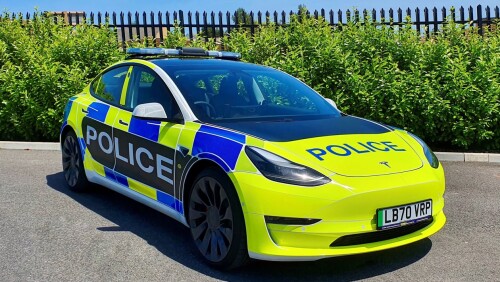 Tesla UK has revealed a police liveried Model 3 saloon fitted with blues-and-twos, which the company says will be available to emergency services across the UK for trial and assessment. 

Police forces and other fast response services up and down the country are currently trialling more electric vehicles ahead of the UK Government’s targeted shift to all new car sales being fully electric by 2030.

Tesla has not revealed precise specifications for the Model 3 emergency service trial car, but the wheels would suggest it is a Performance variant of the brand’s best-selling model, meaning a range of up to 352 miles, 0-60mph in 3.1 seconds and a top speed of 152mph, alongside all-wheel-drive. 

The move to trial the Model 3 as an emergency response vehicle in Britain mirrors that of deployments for the Model 3 with several police forces in the United States. Tesla has yet to confirm if any UK forces have come forward with an interest in the Model 3 so far. 

Electric police cars in Britain are rare, but growing in popularity and are becoming an addition to the fleets of more and more constabularies. Gloucester Constabulary added 75 all-electric vehicles to its fleet in early 2020, though none of the cars - mainly Nissan Leafs - bought by the force have been deployed in an emergency response role. 

Similarly, the Metropolitan Police has deployed a fleet of BMW i3s around the streets of the capital, and is also in ownership of 11 hydrogen fuel-cell Toyota Mirais.