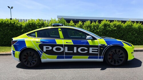 Tesla UK has revealed a police liveried Model 3 saloon fitted with blues-and-twos, which the company says will be available to emergency services across the UK for trial and assessment. 

Police forces and other fast response services up and down the country are currently trialling more electric vehicles ahead of the UK Government’s targeted shift to all new car sales being fully electric by 2030.

Tesla has not revealed precise specifications for the Model 3 emergency service trial car, but the wheels would suggest it is a Performance variant of the brand’s best-selling model, meaning a range of up to 352 miles, 0-60mph in 3.1 seconds and a top speed of 152mph, alongside all-wheel-drive. 

The move to trial the Model 3 as an emergency response vehicle in Britain mirrors that of deployments for the Model 3 with several police forces in the United States. Tesla has yet to confirm if any UK forces have come forward with an interest in the Model 3 so far. 

Electric police cars in Britain are rare, but growing in popularity and are becoming an addition to the fleets of more and more constabularies. Gloucester Constabulary added 75 all-electric vehicles to its fleet in early 2020, though none of the cars - mainly Nissan Leafs - bought by the force have been deployed in an emergency response role. 

Similarly, the Metropolitan Police has deployed a fleet of BMW i3s around the streets of the capital, and is also in ownership of 11 hydrogen fuel-cell Toyota Mirais.