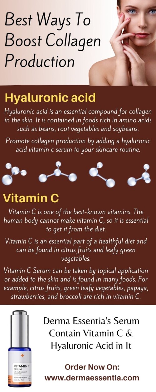 Collage is one of the most things to be present in the human body to stay beautiful. However, it could start decreasing as we start ageing. So here are Derma Essentia's vitamin c serum hyaluronic acid, click here to buy: www.dermaessentia.com