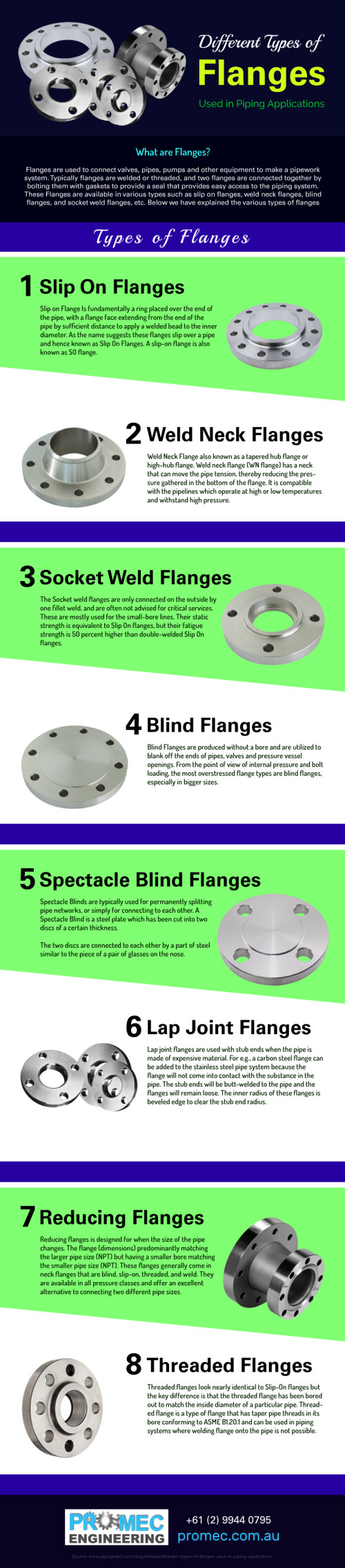 Flanges are used to connect valves, pipes, pumps, and other equipment to make a pipework system. These Flanges are available in various types such as slip-on flanges, weld neck flanges, blind flanges, and socket weld flanges, etc. Below we have explained the various types of flanges used in the Piping Fabrication depends on their sizes other factors. There are special materials required for this post. Are you interested to know? Please read the following post: http://promec.com.au/service/process-piping/