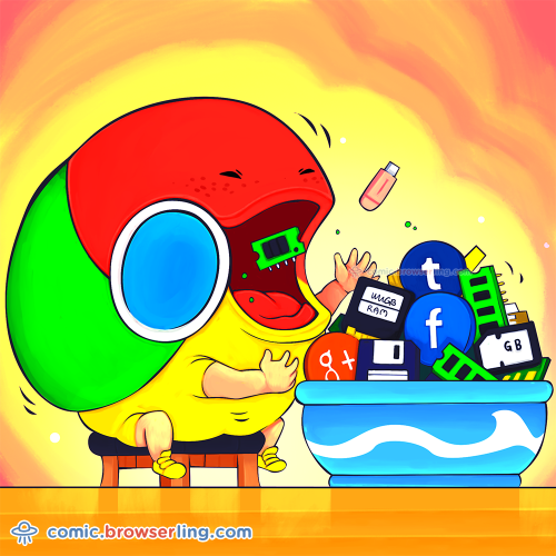 The hungriest browser.

For more Internet browser jokes visit https://comic.browserling.com. New jokes about IE, Edge, Firefox, Safari and Opera every week!