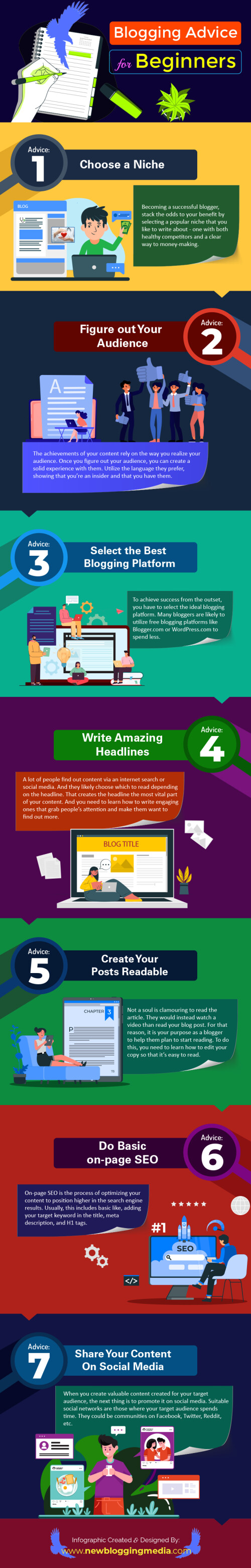 Look for how to start a blog in 2021 when you are a total newbie. NewBloggingMedia.com garb seven blogging advice for beginners in this infographic. For more blogging advice go here https://newbloggingmedia.com/