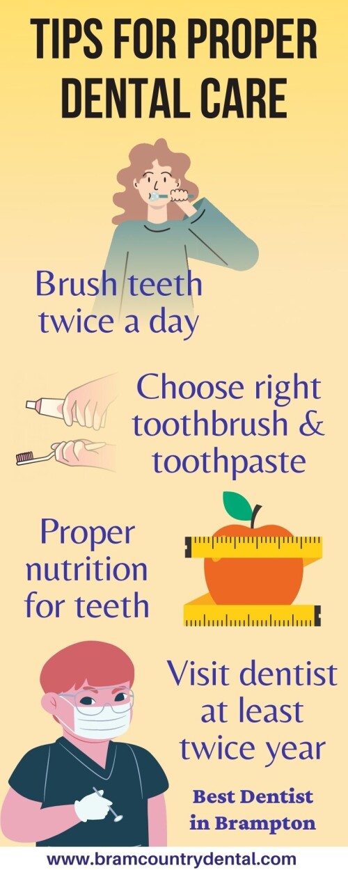 For healthy teeth, you must need a healthy dental care routine. So here are amazing tips by Best Dentist in Brampton for your dental care that you can adopt and practice in your daily life for whiter and stronger teeth. Visit http://bramcountrydental.com/ and get dental check up.