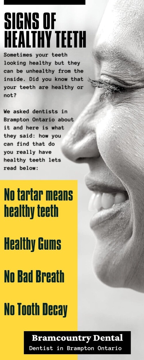 Good oral health impacts your overall health. That's why it is important to maintain your teeth healthy. But do you know your teeth are healthy or not? Don't worry here in this image dentist in Brampton explains all about the sign of healthy teeth. Click here to http://bramcountrydental.com/ to know more