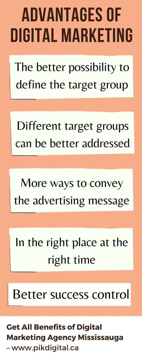 Become a successful business owner; you need to digitalize your business functions in your business branding, marketing, promotions, sales etc.
Digital Marketing Agency Mississauga offers many advantages that conventional advertising and media (TV, print, radio) cannot provide. Read out the below: https://pikdigitalcanada.wordpress.com/2021/08/17/advantages-of-digital-marketing-agency-mississauga/