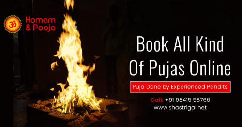 Shastrigal is the main online stage that offers a wide range of Pooja's reserving platform online at reasonable cost. Pooja performed to survive or eliminate all obstructions to your prosperity. India's biggest online Homam booking portal. 

Website : http://www.shastrigal.net