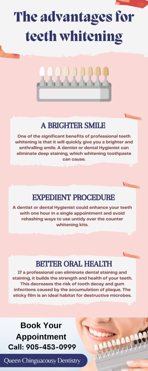 Teeth whitening is a popular dental treatment that helps patients turn back the clock, undo stains, create a brighter smile, raise confidence, and more. Here are some advantages of Teeth whitening treatment. Visit www.qcdentistry.ca to know more.