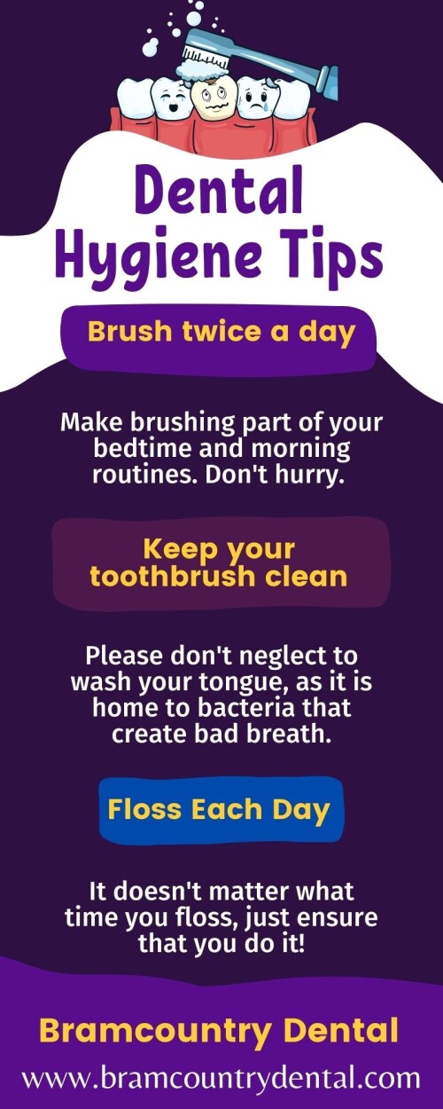 It is essential to take care of your teeth before it gets damaged. Read in this infographic on how to improve teeth hygiene tips by the dentist in Brampton. You can visit www.bramcountrydental.com to know more.