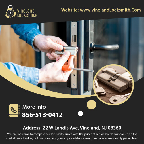 Vineland Locksmith has what it takes to succeed in the locksmithing industry - innovative locksmith equipment, trained and reliable locksmiths and excellent customer service. We serve residential and commercial premises and also recommend suitable auto locksmith service upon request. For more detail visit us at http://www.vinelandlocksmith.com/ or contact us at 856-513-0412 Address: Vineland, NJ #LocksmithVinelandNJ #VinelandLocksmith #Vineland #NJ