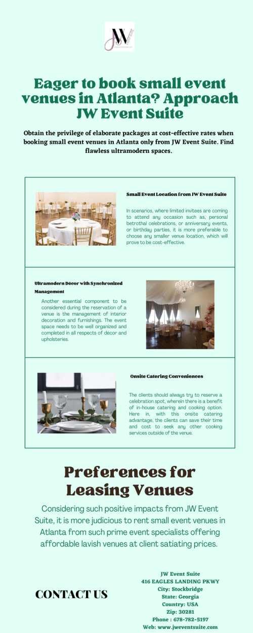 Tired of searching for the perfect small event venues in Atlanta? Then we have the answer for you. Just visit us at : https://www.jweventsuite.com/special-events