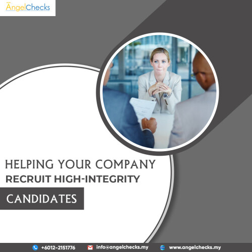 Angel Checks offers screening services that are dependable, responsive, and tailored to the needs of the client. We help organizations to improve their screening process to lower the risk of hiring the wrong people and enhance the likelihood of recruiting the right people who match the organization's culture, contribute more, and stay longer! Contact us now!
https://angelchecks.my/