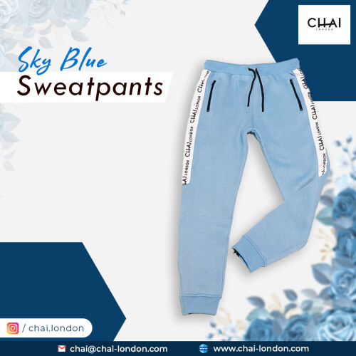 Buy Sky Blue Sweatpants online at the best price from chai-london.com. Our sweatpants collection are made from a soft organic cotton-jersey fabric. 
https://chai-london.com/collections/sweatpants-1/products/copy-of-side-panel-sweatpants-1