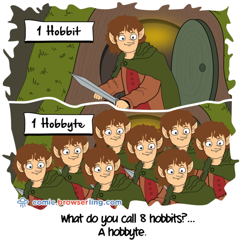 There are eight hobbits in a hobbyte.

For more Internet browser jokes visit https://comic.browserling.com. New jokes about IE, Edge, Firefox, Safari and Opera every week!