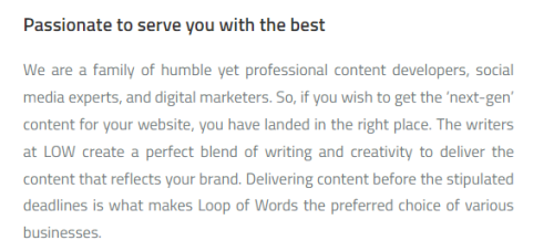 Loop of Words is an innovative digital marketing agency dedicated to enhancing your brand’s image and customer base. The latest tools, powerful strategies, and data-driven results are our power pillars to deliver the best results.


https://loopofwords.in/