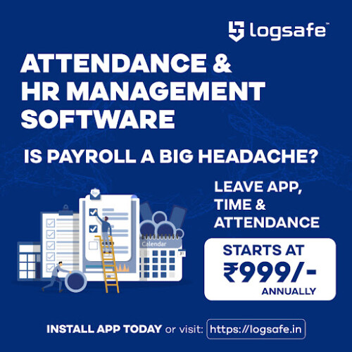 Attendance & Salary Software - Free Attendance Management

The HR & payroll software, a hard-working HR deserves. Manage employee attendance, leaves.

Attendance Management Software - For Startups to Enterprises ( Install App Today )

Start Free Trial: Sign up for a 14 day Free Trial. Only 5 mins to set-up

Manage employee, attendance & leave in a minute with our application. Sign up today @ just Rs.999 per year.

For More details visit Website: https://logsafe.in/

Email - demo@logsafe.in