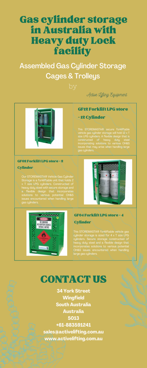 The SGB Gas Cylinder Storage Cage is a heavy duty lockable cage ideally suited for storage of up to 24 x 9kg BBQ gas bottles. The centre shelf and vertical supports can be eradicated if not required to facilitate the cage to be used as a storage cage for up to 12 x forklift gas cylinders or other applications like firewood storage in service stations where easy access and outstanding security is a need.  Visit us at : 
https://www.activelifting.com.au/dangerous-goods-storage/gas-aerosol-storage-cages