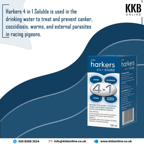 Harkers 4 in 1 Soluble is used in the drinking water to treat and prevent canker, coccidiosis, worms, and external parasites (lice and mites) in racing pigeons. Shop online with us now.
https://kkbonline.co.uk/blogs/news/harkers-best-4-treatment-for-outdoor-aviary