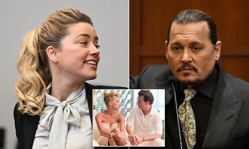 Johnny Depp tells how Amber Heard lost it when he broke her 'rules of routine' by removing his own boots rather than waiting for her nightly ritual of taking them off for him
Johnny Depp, 58, said he took his own boots off rather than wait for wife Amber Heard to do it because she was on the phone
'I had broken her rules of routine,' he said. ''Once you notice something like that you start to notice other tidbits that come out.
Within 18 months, he said, Heard, 35, had 'become a different person, almost' 
He also talked about his history with drugs, saying he started pill popping aged 11 by taking his mother's nerve tabletsHe said he got addicted to the opiate painkiller Roxycontin after developing sciatica fro throwing a chair during Pirates of the Caribbean 4 
Depp is suing Heard for $50 million over a piece she wrote in the Washington Post in which she described how she had been a victim of domestic abuse
She is countersuing for $100 million claiming Depp libeled her by calling her a liar
Johnny Depp told a court of the moment his marriage to actress Amber Heard fell apart – because he took his own boots off when he got home.

Amber, he said, had a routine that she would get him a glass of wine and remove his footwear as soon as he got home.