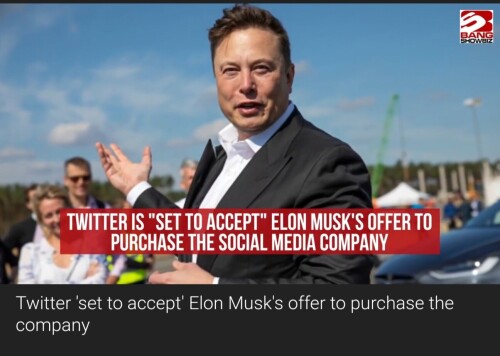 Elon Musk strikes deal to buy Twitter for $44bn! (£34.5bn)

The board of Twitter has agreed to a $44bn (£34.5bn) takeover offer from the billionaire Elon Musk.

Mr Musk, who made the shock bid less than two weeks ago, said Twitter had "tremendous potential" that he would unlock.

He also called for a series of changes from relaxing its content restrictions to eradicating fake accounts.

The firm initially rebuffed Mr Musk's bid, but it will now ask shareholders to vote to approve the deal.

Mr Musk is the world's richest person, according to Forbes magazine, with an estimated net worth of $273.6bn mostly due to his shareholding in electric vehicle maker Tesla which he runs. He also leads the aerospace firm SpaceX.

Why Elon Musk has been so keen to buy Twitter
"Free speech is the bedrock of a functioning democracy, and Twitter is the digital town square where matters vital to the future of humanity are debated," Mr Musk said in a statement announcing the deal.

"I also want to make Twitter better than ever by enhancing the product with new features, making the algorithms open source to increase trust, defeating the spam bots, and authenticating all humans," he added.

"Twitter has tremendous potential - I look forward to working with the company and the community of users to unlock it."