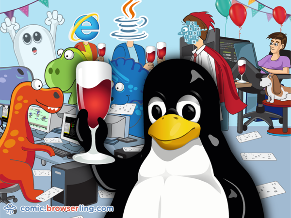 Happy 25th Birthday, Linux!

We love programmer, nerd and geek humor! For more funny computer jokes visit our comic at https://comic.browserling.com. We're adding new programming jokes every week. We're true geeks at heart.