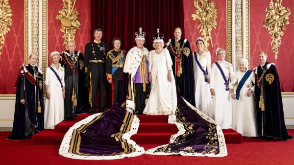 The King and Queen with members of the working royal family: the Duke of Kent, the Duchess of Gloucester, the Duke of Gloucester, Vice-Admiral Sir Tim Laurence, the Princess Royal, the Prince of Wales, the Princess of Wales, the Duchess of Edinburgh, Princess Alexandra, the Honourable Lady Ogilvy and the Duke of Edinburgh