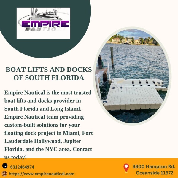 Empire Nautical is the most trusted boat lifts and docks provider in South Florida and Long Island. Empire Nautical team providing custom-built solutions for your floating dock project in Miami, Fort Lauderdale Hollywood, Jupiter Florida, and the NYC area. Contact us today!

https://empirenautical.com/contact/