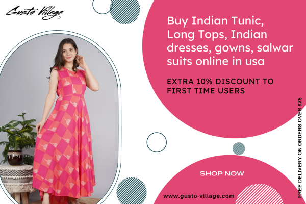 "Gusto Village is an Indian clothing store in the United States, offering an extensive collection of exquisite and authentic Indian garments for. 
Our online store allows you to browse through a wide range of clothing options, including salwar kameez, kurta sets, gowns, dresses, tunics etc.
Whether you are an Indian expatriate longing for a connection to your roots or someone who simply appreciates the beauty of Indian fashion, Gusto Village is the ultimate destination for all your Indian clothing needs in the USA. Visit
https://gusto-village.com/"