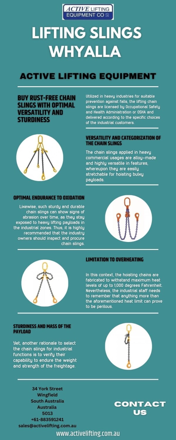 Active Lifting is your one-stop destination for buying the best Lifting slings Whyalla. Manufactured using the latest technology and quality materials, you can trust our lifting slings for heavy lifting applications. At Active Lifting, we stock a wide range of components so that we can easily accommodate different configurations. Besides, we can supply lifting slings based on the customers’ unique requirements. Visit us : 
https://www.activelifting.com.au/