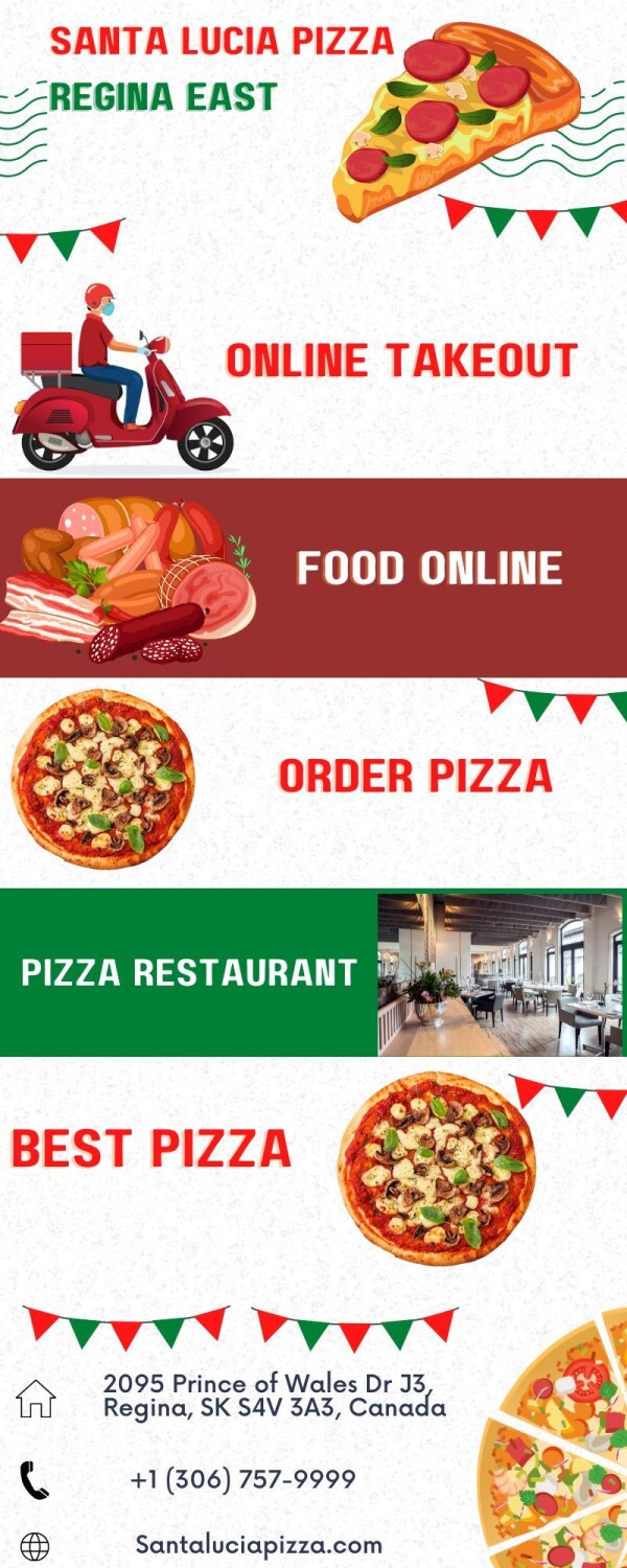 We take great satisfaction in providing Regina with the best pizza at our restaurant. Every mouthwatering slice of pizza we manufacture reflects our commitment to excellence since we only use the finest ingredients and our talented chefs carefully craft each pie. To satisfy everyone's preferences, we provide a wide variety of toppings, ranging from conventional choices like pepperoni and mushrooms to more experimental pairings like goat cheese and arugula. We offer a variety of pizzas that will satisfy any desires you may have, no matter what your taste buds may be hankering for. Visit Now: https://www.santaluciapizza.com/j3-2095-prince-of-wales-drive-regina-saskatchewan/