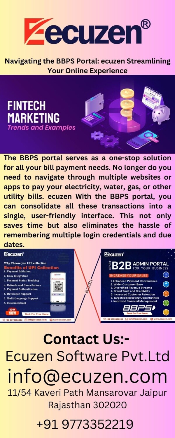 The BBPS portal serves as a one-stop solution for all your bill payment needs. No longer do you need to navigate through multiple websites or apps to pay your electricity, water, gas, or other utility bills. ecuzen With the BBPS portal, you can consolidate all these transactions into a single, user-friendly interface. This not only saves time but also eliminates the hassle of remembering multiple login credentials and due dates.

https://ecuzen.com/