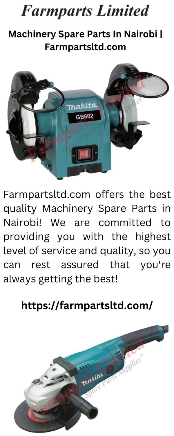 Farmpartsltd.com offers the best quality Machinery Spare Parts in Nairobi! We are committed to providing you with the highest level of service and quality, so you can rest assured that you're always getting the best!

https://farmpartsltd.com/