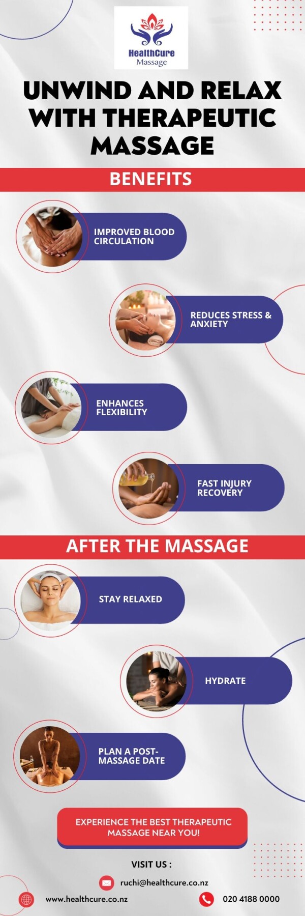 Experience the benefits of pregnancy massage: relieve tension, reduce swelling, boost mood. Prioritize your wellness. Find a session near you. Secure your spot now! Call at  020 4188 0000 or Visit -
https://www.healthcure.co.nz/services/pregnancy-massage/