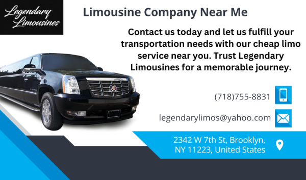 Looking for a reliable and affordable limousine service near you? Legendary Limousines is your go-to limousine company offering top-notch services. Whether you need transportation for weddings, special events, or airport transfers, our team of professionals is committed to providing a luxurious and comfortable experience. Contact us today and let us fulfill your transportation needs with our cheap limo service near you. Trust Legendary Limousines for a memorable journey.
More Details: https://www.legendarylimousines.com/contact-us/