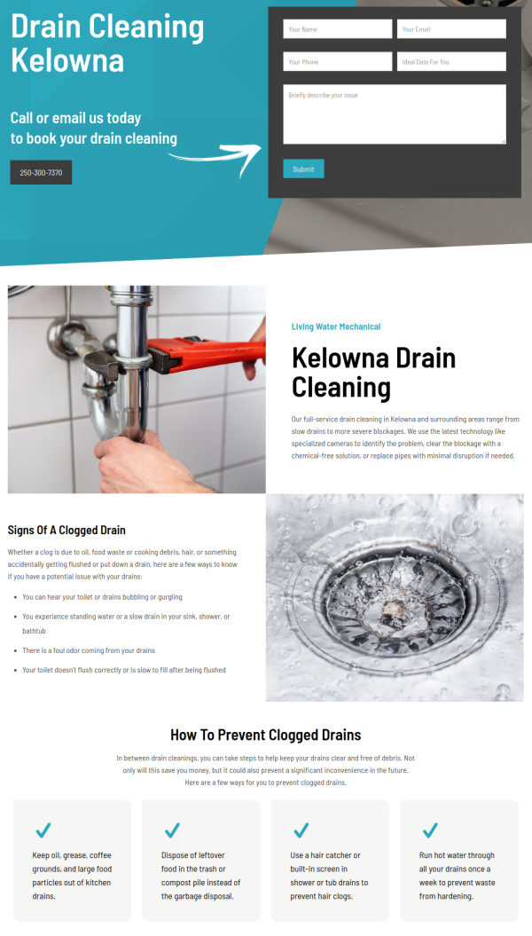 Our comprehensive drain cleaning services cover everything from sluggish drains to stubborn blockages in Kelowna and its neighboring areas.

https://livingwaterplumbing.ca/drain-cleaning-kelowna/